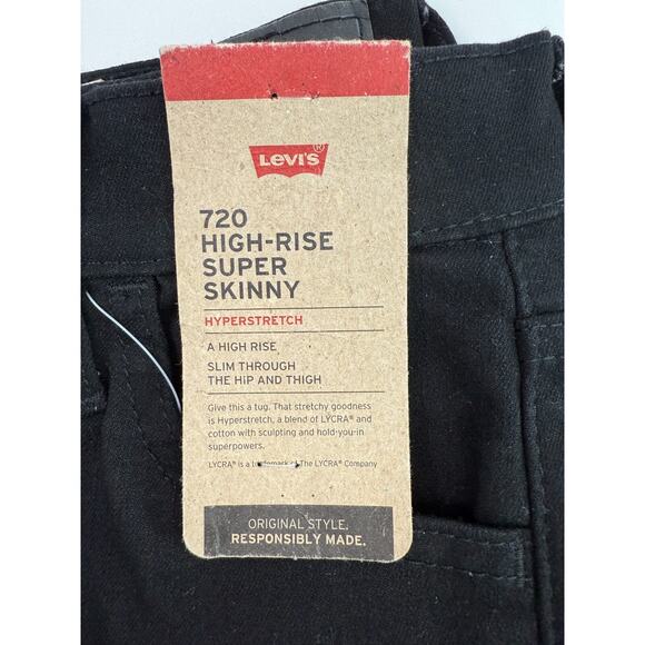 Levi's Women 720 High Rise Super Skinny Zip Fly Black Jeans 24x28 - Picture 3 of 12